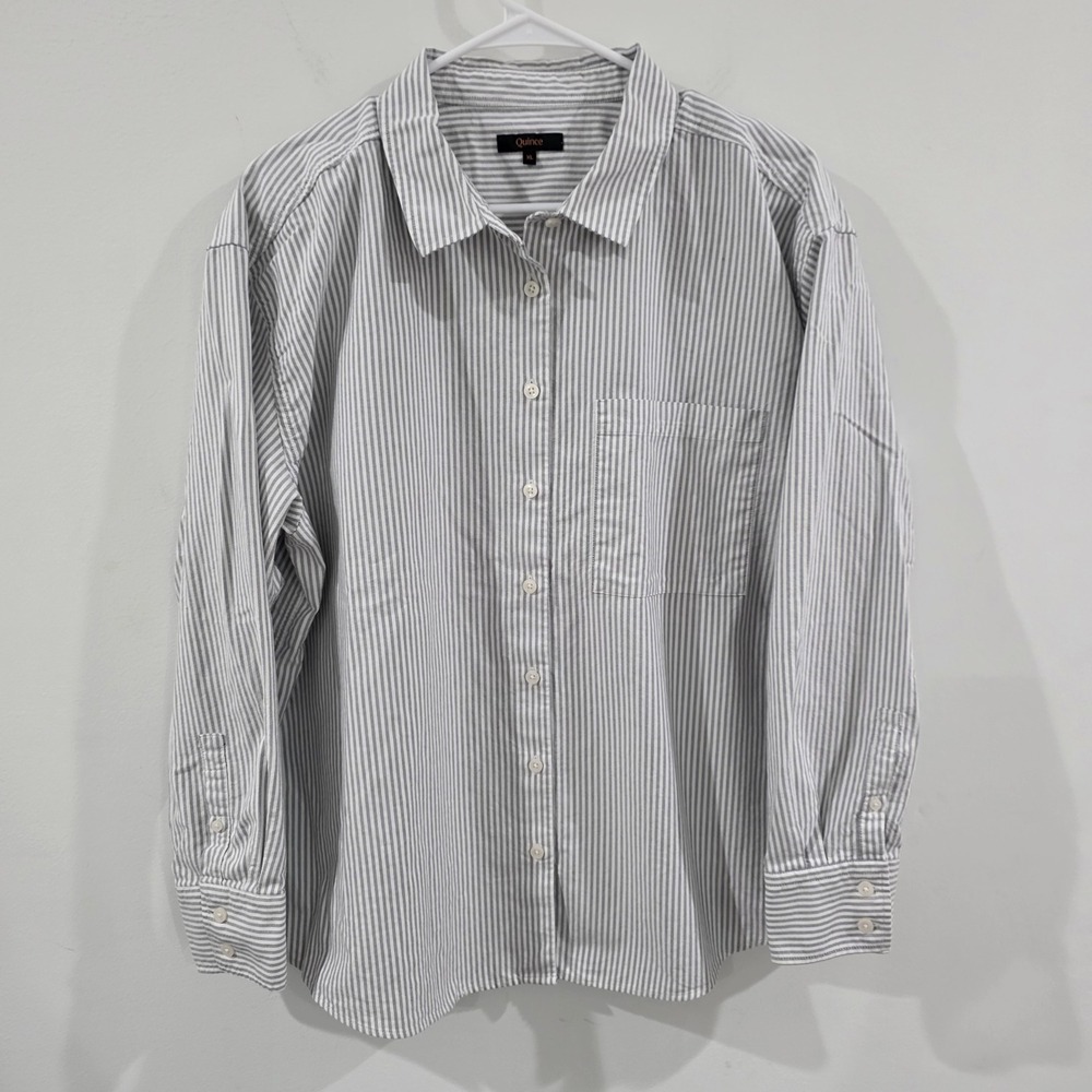 Quince Womens Button Down Shirt XL Striped Organic Cotton Long Sleeve Coastal